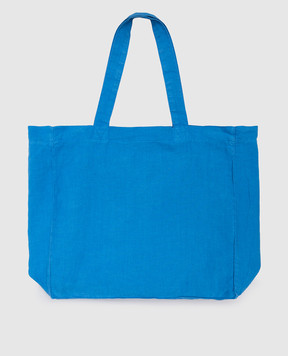 Vilebrequin Turtle Mineral Dye blue linen beach bag BBLU3104m